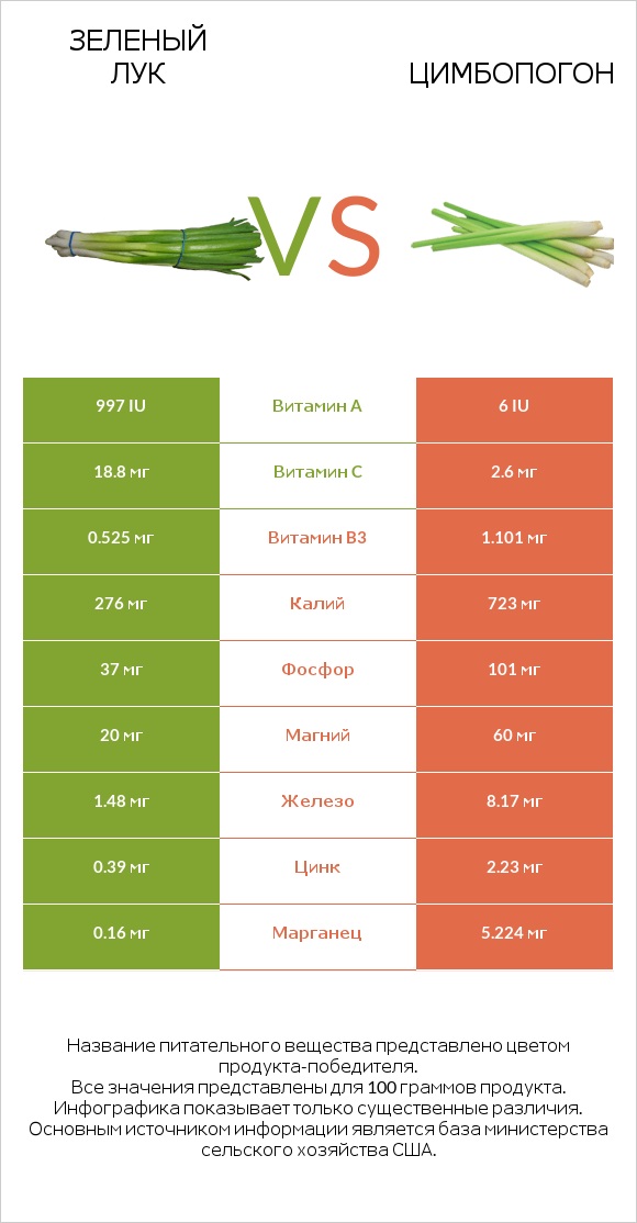 Зеленый лук vs Цимбопогон infographic