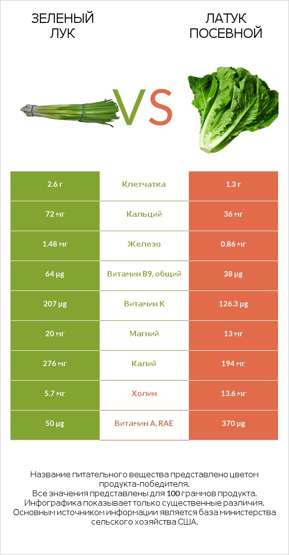 Зеленый лук vs Латук посевной infographic