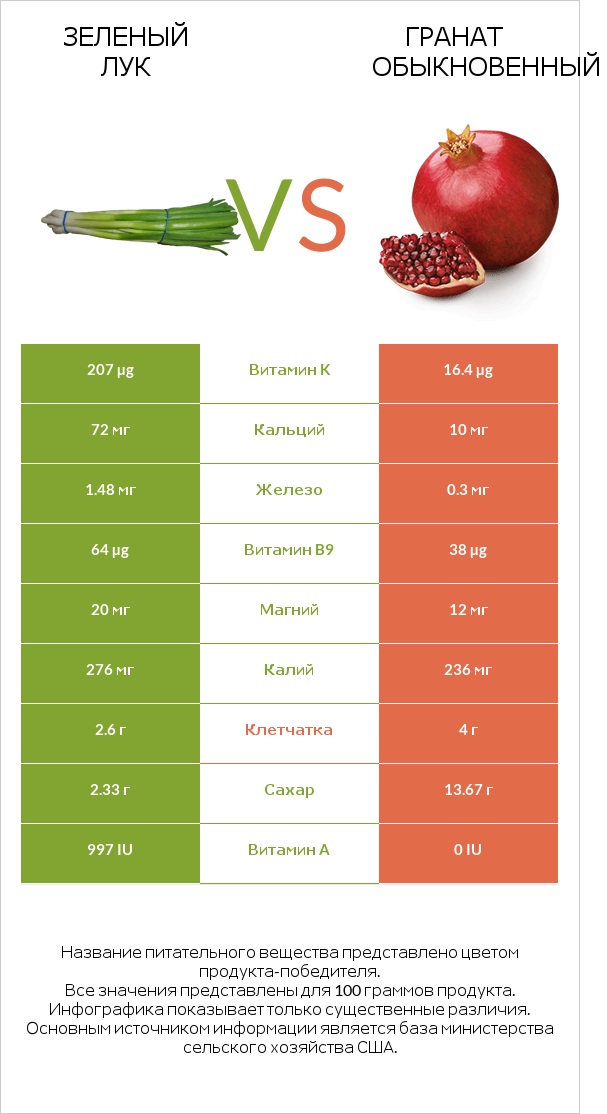 Зеленый лук vs Гранат обыкновенный infographic