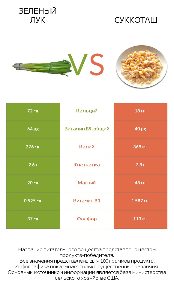 Зеленый лук vs Суккоташ infographic