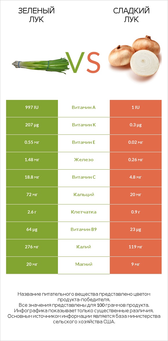 Зеленый лук vs Сладкий лук infographic
