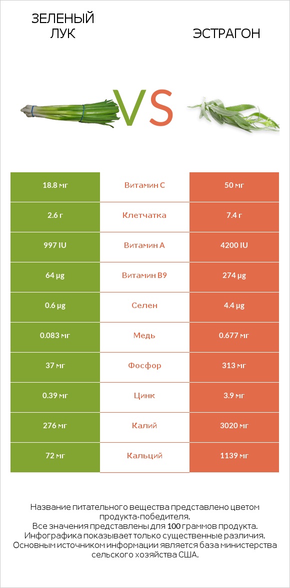 Зеленый лук vs Эстрагон infographic