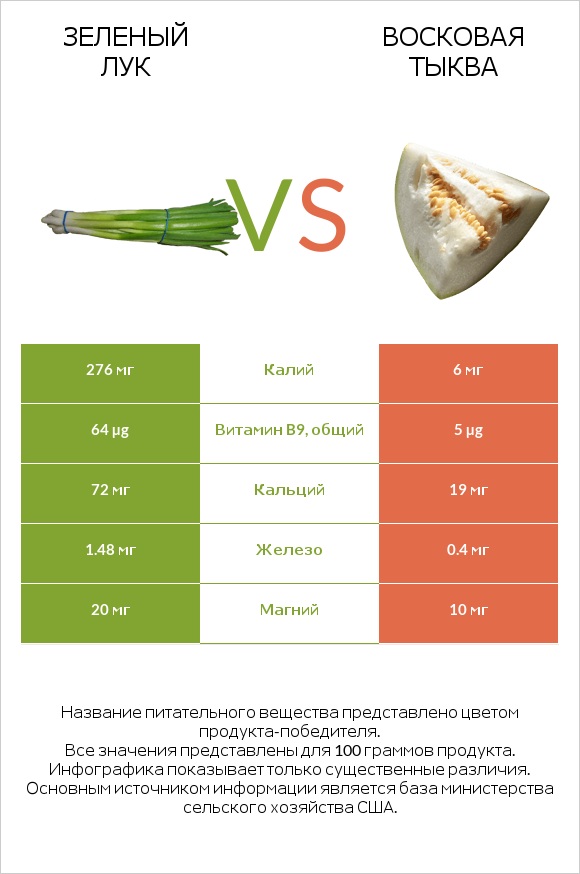 Зеленый лук vs Восковая тыква infographic