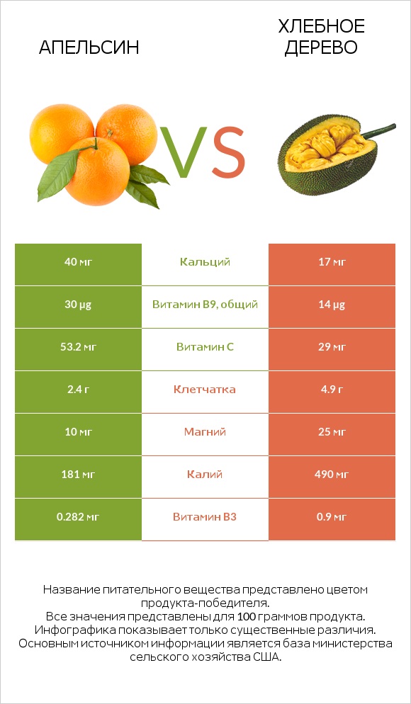Апельсин vs Хлебное дерево infographic