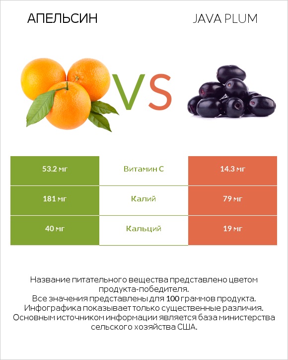 Апельсин vs Java plum infographic