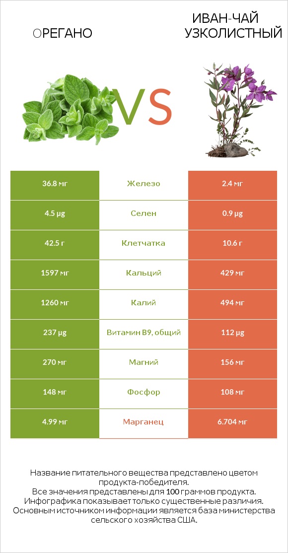 Oрегано vs Иван-чай узколистный infographic