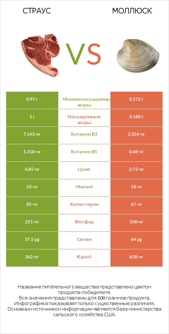 Страус vs Моллюск infographic