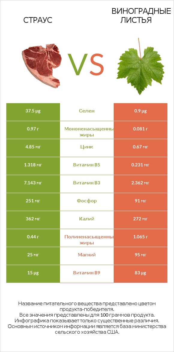 Страус vs Виноградные листья infographic