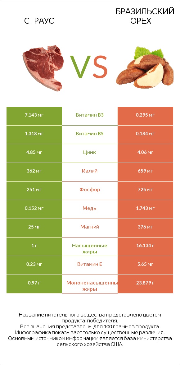 Страус vs Бразильский орех infographic