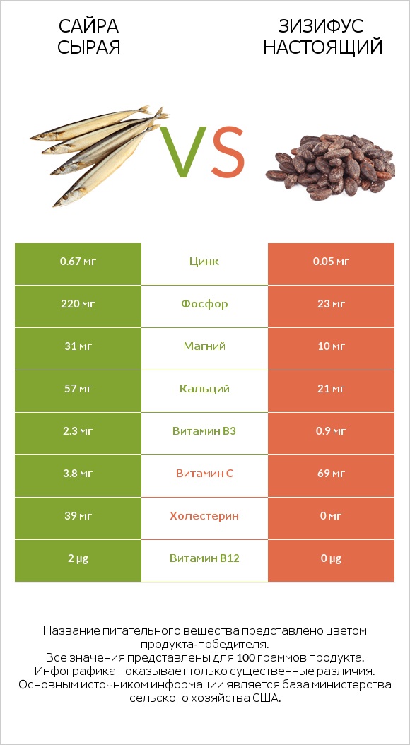 Сайра сырая vs Зизифус настоящий infographic