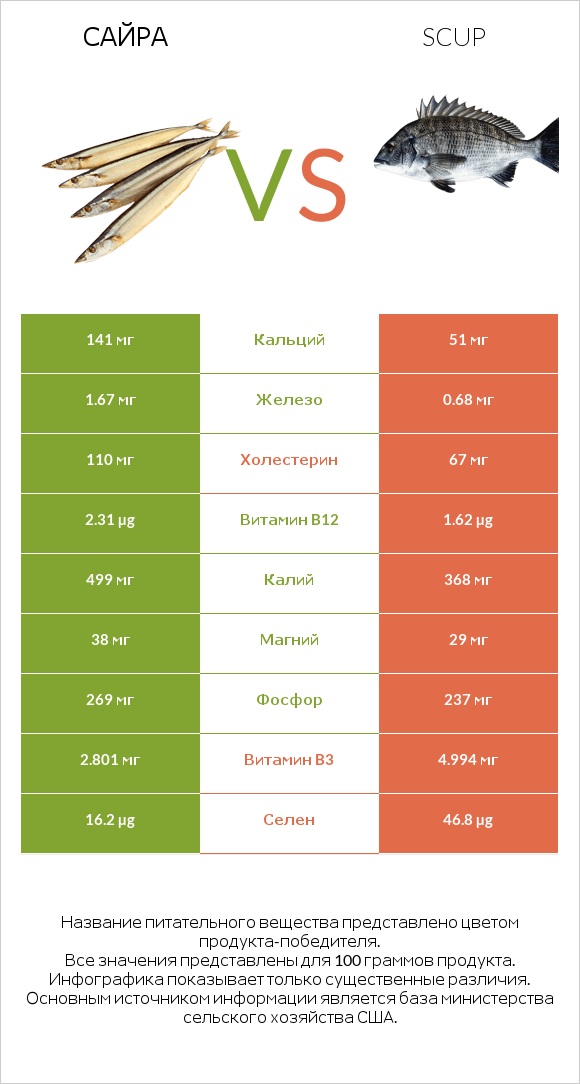 Сайра vs Scup infographic