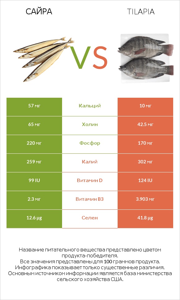 Сайра vs Tilapia infographic
