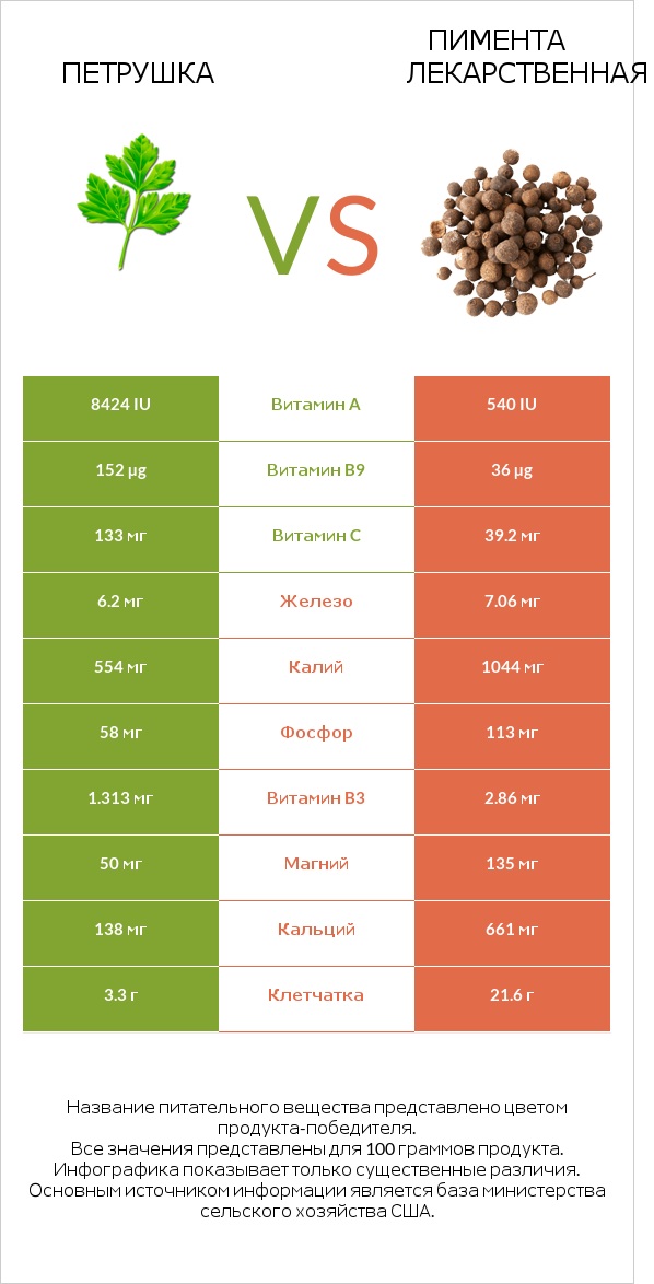 Петрушка vs Пимента лекарственная infographic