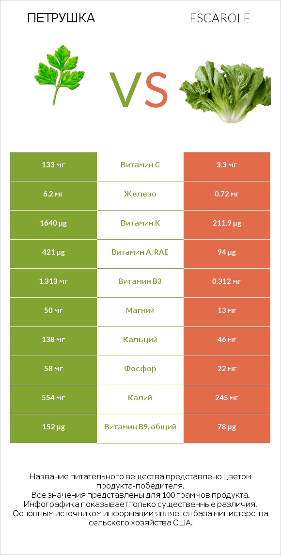 Петрушка vs Салат Эскарол (эскариоль) infographic