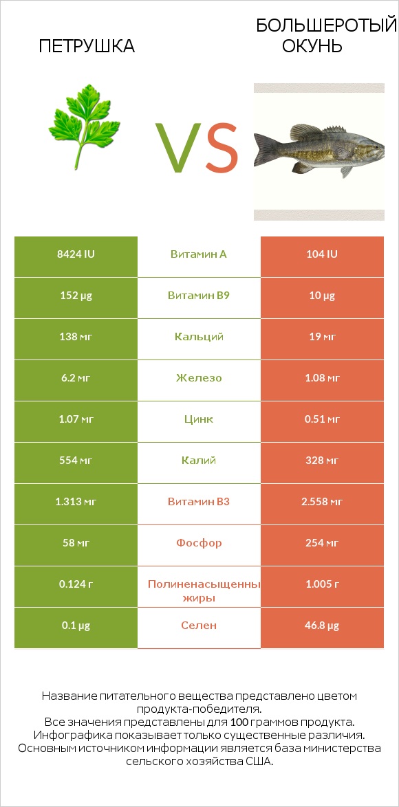 Петрушка vs Большеротый окунь infographic