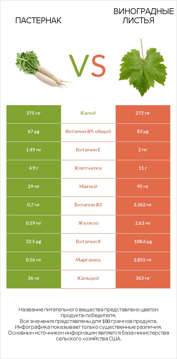 Пастернак vs Виноградные листья infographic