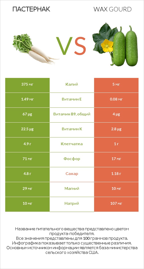 Пастернак vs Wax gourd infographic