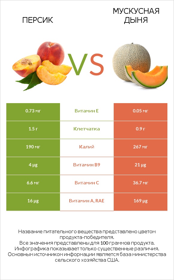 Персик vs Мускусная дыня infographic