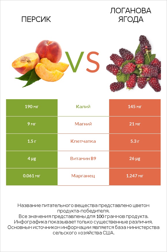 Персик vs Логанова ягода infographic