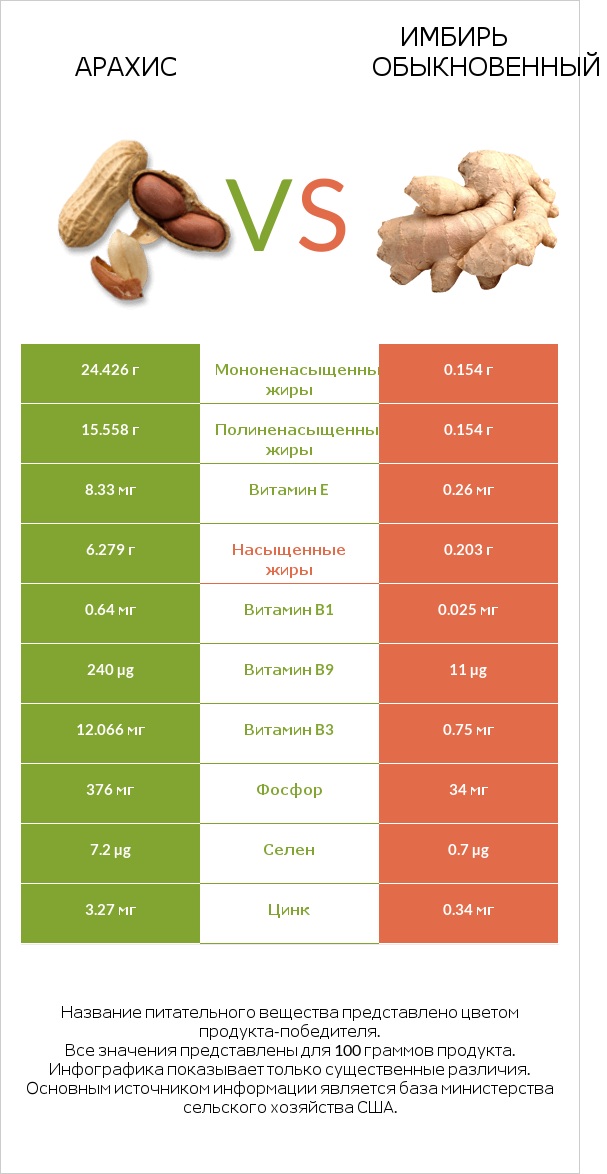 Арахис vs Имбирь обыкновенный infographic