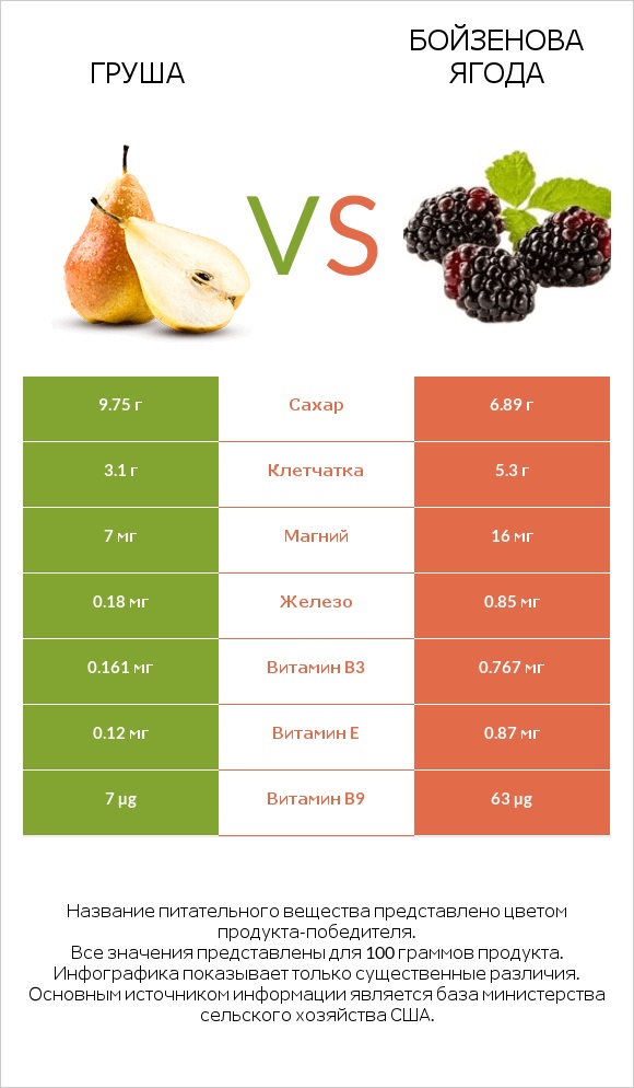 Груша vs Бойзенова ягода infographic