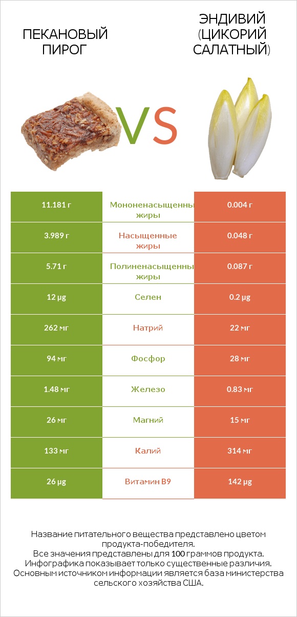 Пекановый пирог vs Эндивий (Цикорий салатный)  infographic