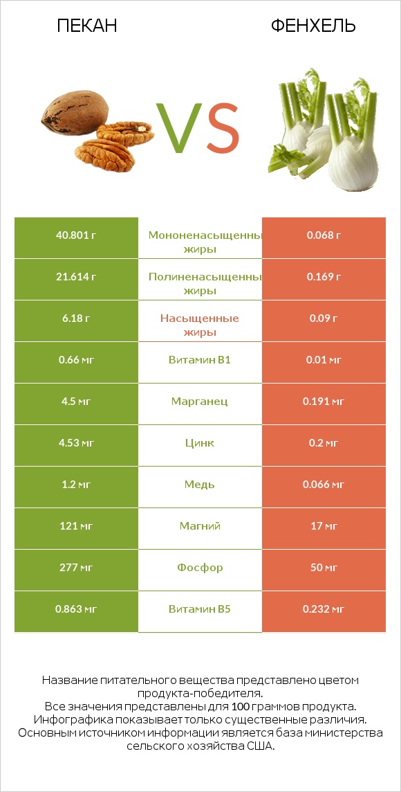 Пекан vs Фенхель infographic