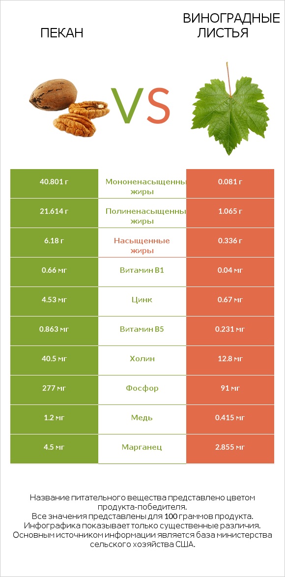 Пекан vs Виноградные листья infographic