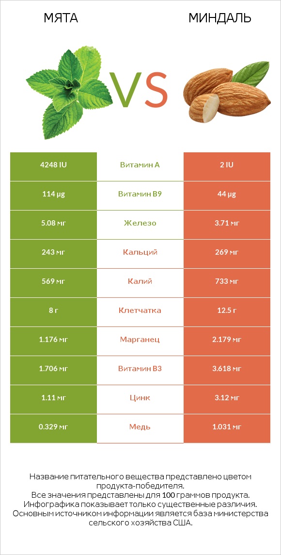 Мята vs Миндаль infographic