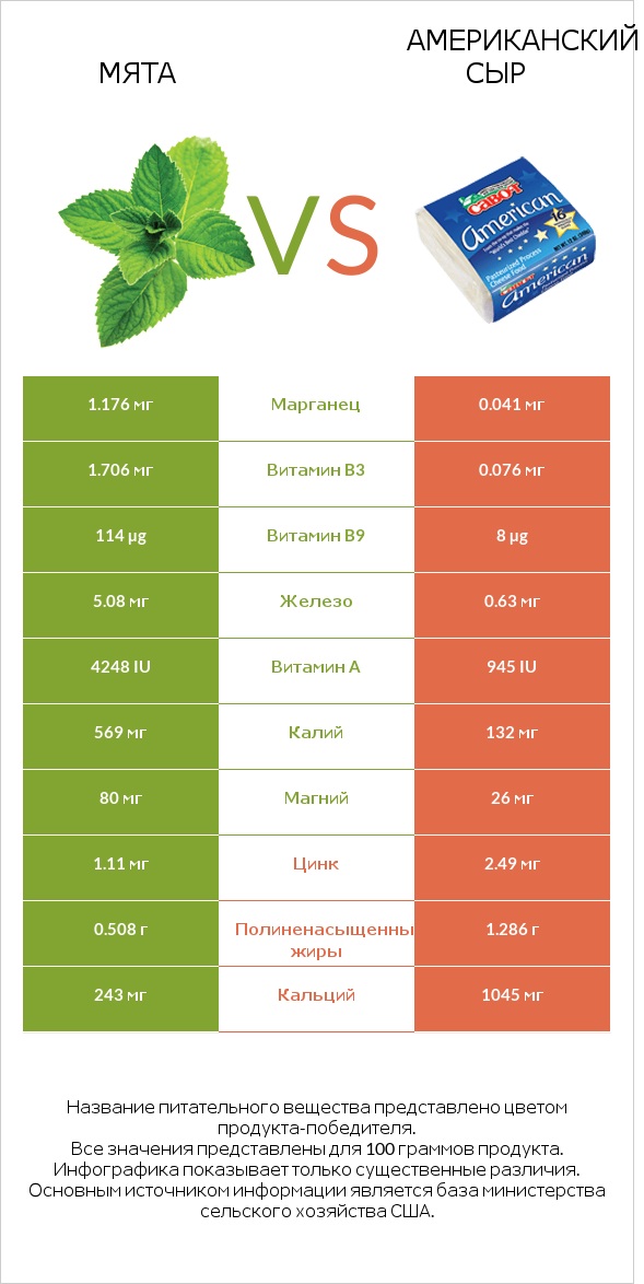Мята vs Американский сыр infographic