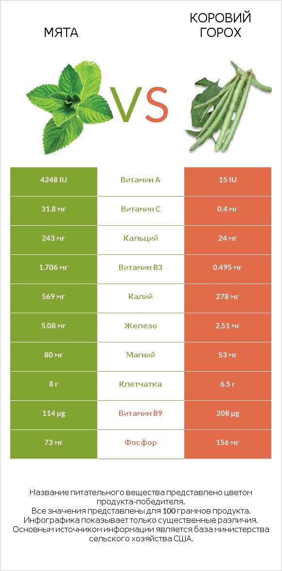 Мята vs Коровий горох infographic