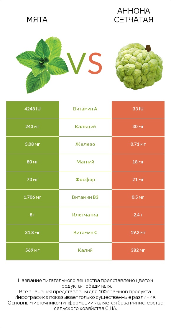 Мята vs Аннона сетчатая infographic