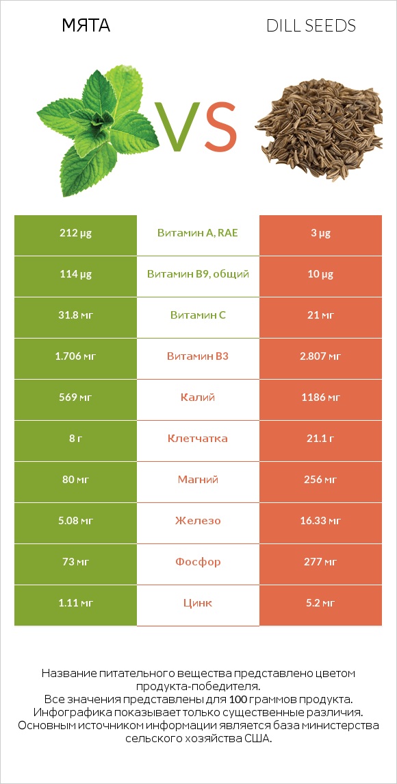 Мята vs Dill seeds infographic