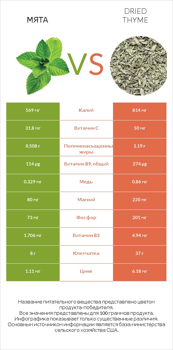 Мята vs Dried thyme infographic