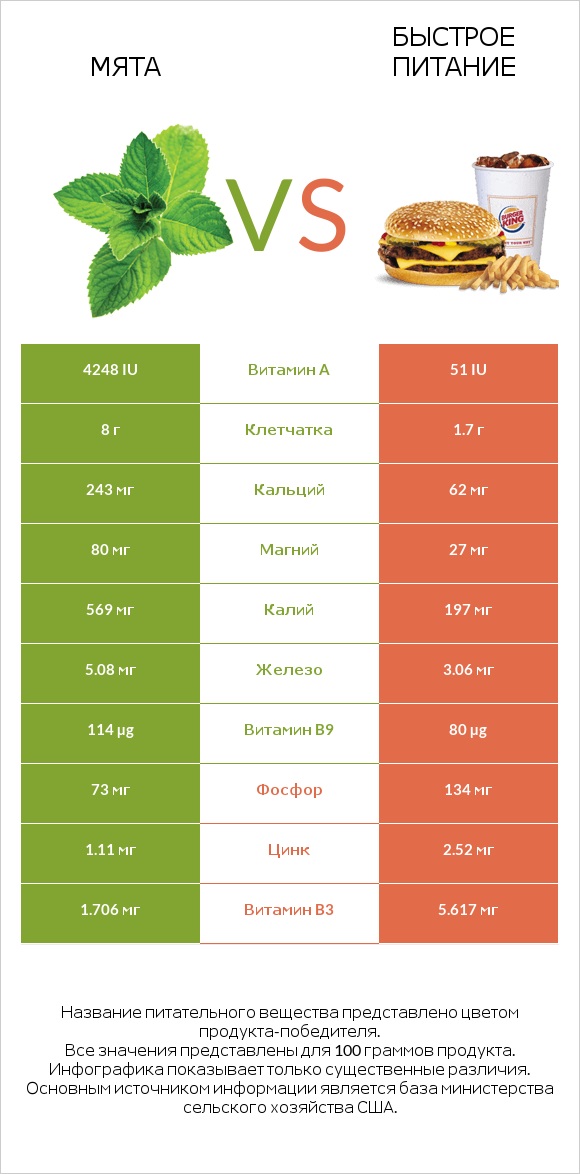 Мята vs Быстрое питание infographic