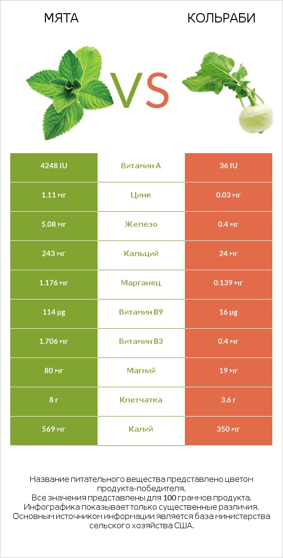 Мята vs Кольраби infographic