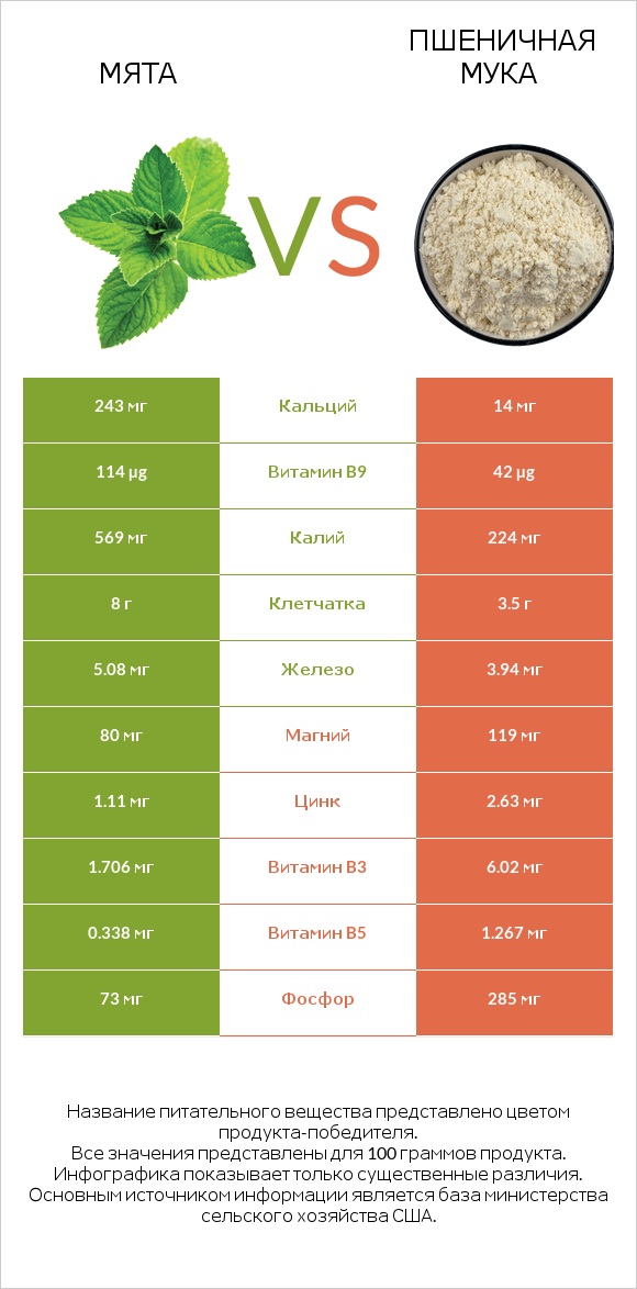 Мята vs Пшеничная мука infographic