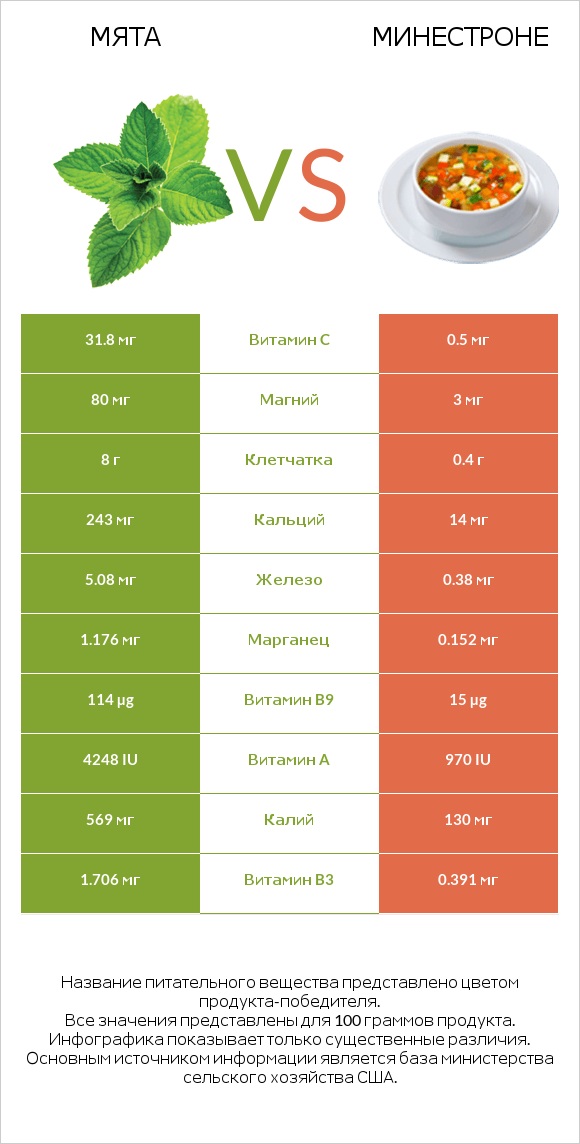 Мята vs Минестроне infographic