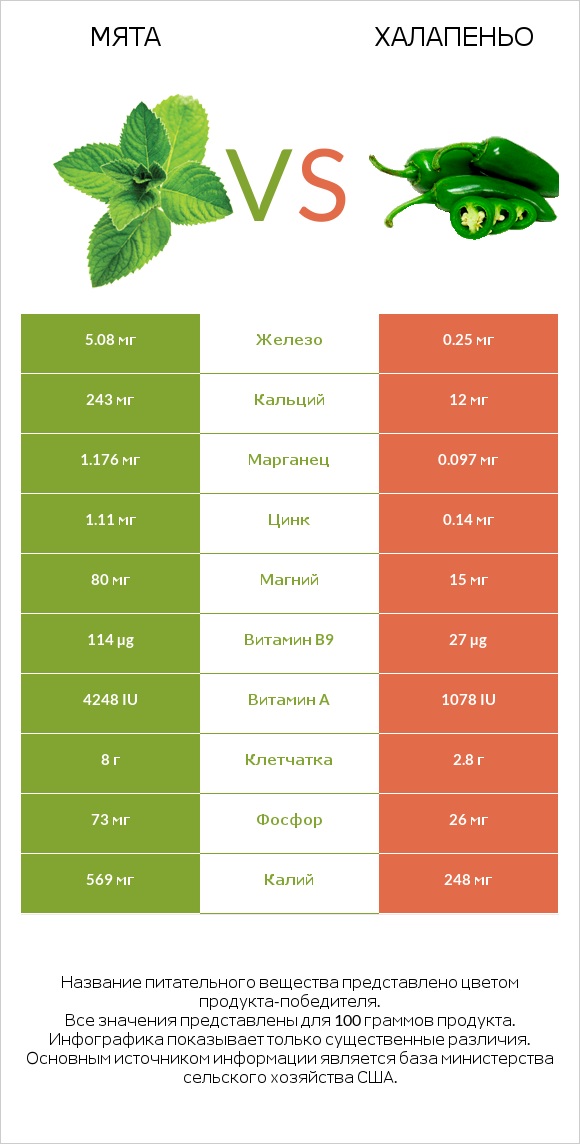 Мята vs Халапеньо infographic