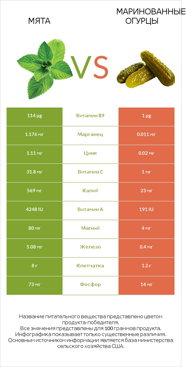 Мята vs Маринованные огурцы infographic