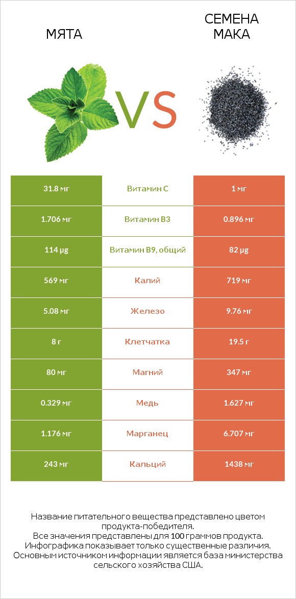 Мята vs Семена мака infographic