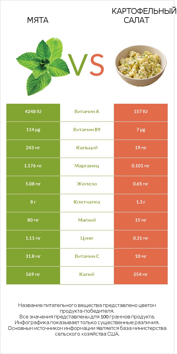 Мята vs Картофельный салат infographic