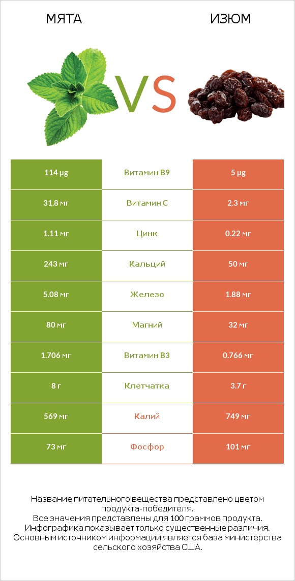 Мята vs Изюм infographic