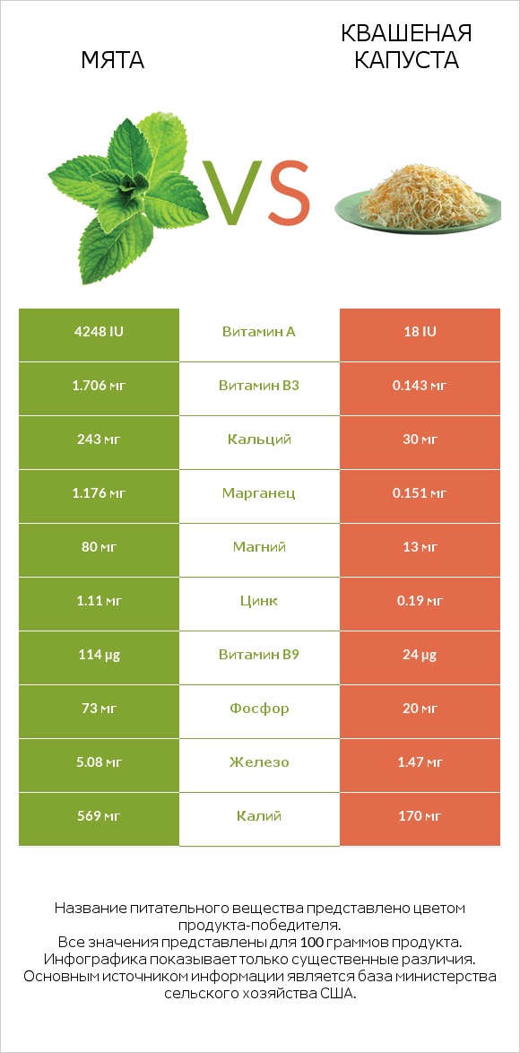 Мята vs Квашеная капуста infographic