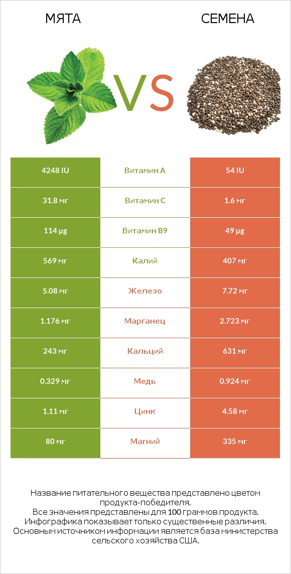 Мята vs Семена infographic