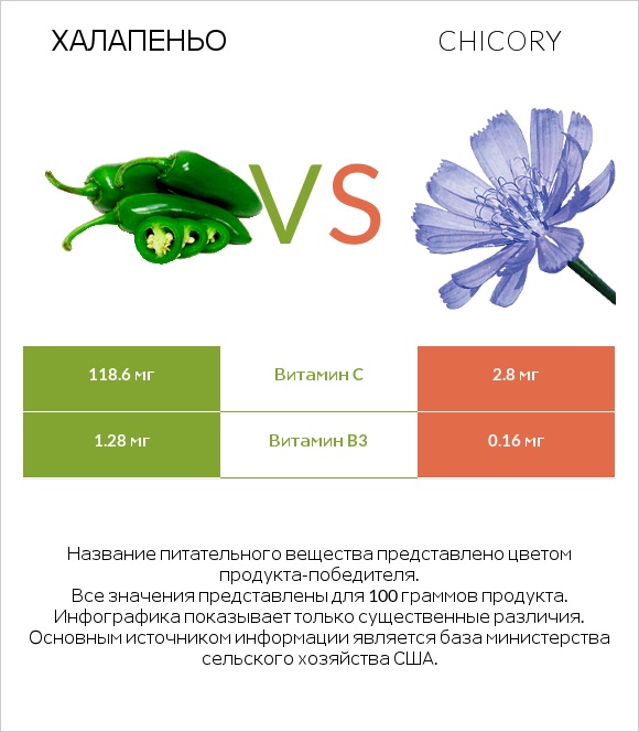 Халапеньо vs Chicory infographic