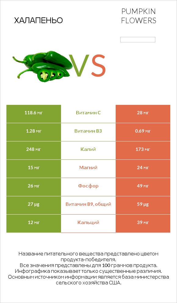 Халапеньо vs Pumpkin flowers infographic