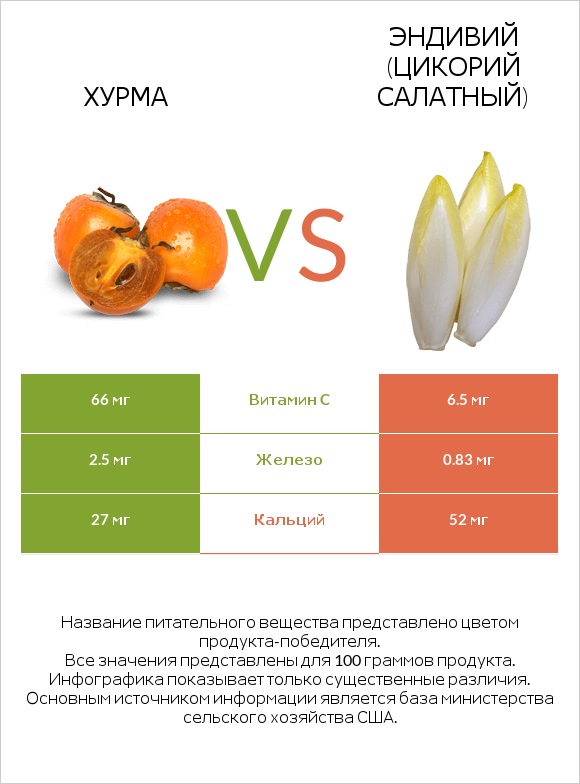 Хурма vs Эндивий (Цикорий салатный) infographic