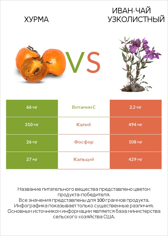 Хурма vs Иван-чай узколистный infographic
