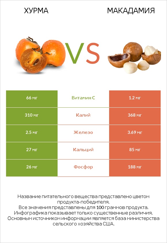 Хурма vs Макадамия infographic